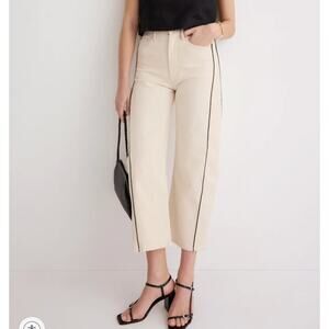 Mother White Half Piped Barrel Jeans Size 26 High Rise Baggy Ankle Designer $258